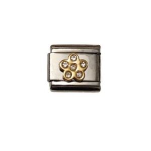 Italian Charmlink for Charm Bracelet Flower with Rhinestones‎